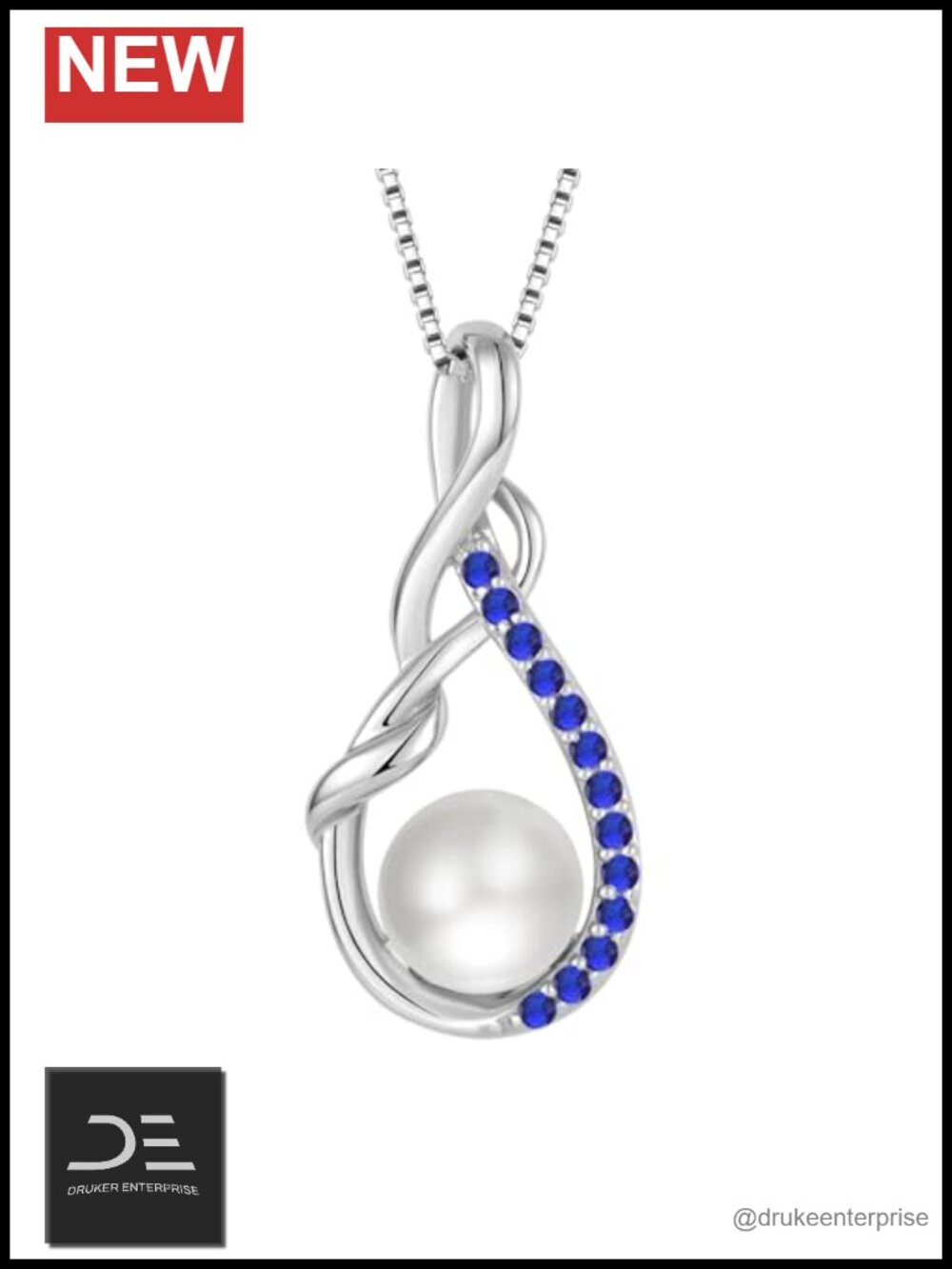 925 Sterling Silver Freshwater Pearl Infinity Pendant Necklace with CZ Stones